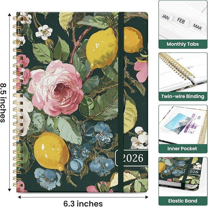 2026 Planner, Weekly and Monthly Calendar Planner for Women, Jan 2026 - Dec 2026, Hardcover Planning Agenda book with Tabs, Spiral Bound, Inner Pocket, Perfect for School Office Supplies, 6.3" x 8.5" - Colorful Painting
