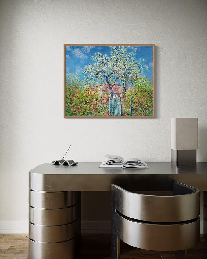 Poirier En Fleurs Claude Monet Wall Art Print Poster, Impressionist Painting Wall Art Wall Decor, for Bedroom and Living room Bathroom Decor 115 (Poirier En Fleurs, 8 x 10 inches, Wood Frame)