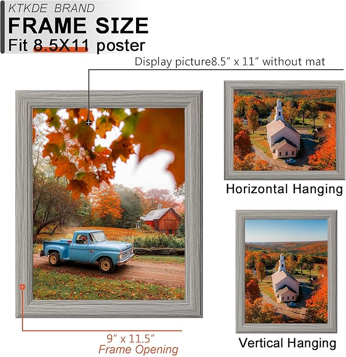 KTKDE 8.5x11 Picture Frame Set of 3,Certificate Frame Gray with Clear Plexiglass, 8.5 by 11 Picture Diploma Document Degree Frames for Wall and Tabletop,best gift