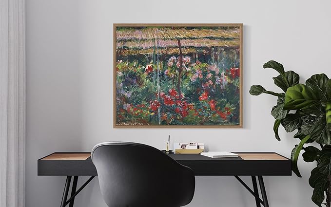 Peony Garden Claude Monet Wall Art Print Poster, Impressionist Painting Wall Art Wall Decor, for Bedroom and Living room Bathroom Decor 115 (Peony Garden, 8 x 10 inches, Wood Frame)