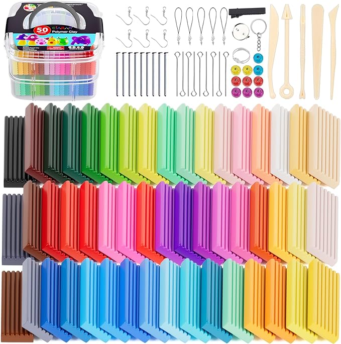 CiaraQ Polymer Clay Starter kit, Oven Bake Modeling Clay with Sculpting Tools, 50 Colors, 0.88oz/Block, 3.46 lbs