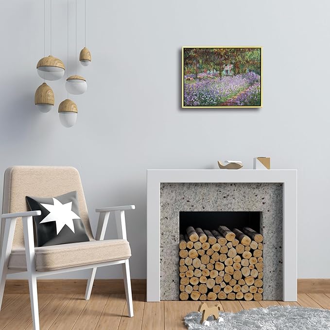 Wieco Art Framed Canvas Print Wall Art Irises in Monet's Garden,1900 by Claude Monet Impressionism Art Print Picture Artwork for Living Room Bedroom Home Kitchen Decorations