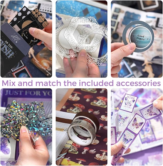 Funto Scrapbooking Kit(162 PCS), Warm Mail Series-Serebade, Perfect for Bullet Scrapbooking Materials, Planner DIY Arts Craft Collage