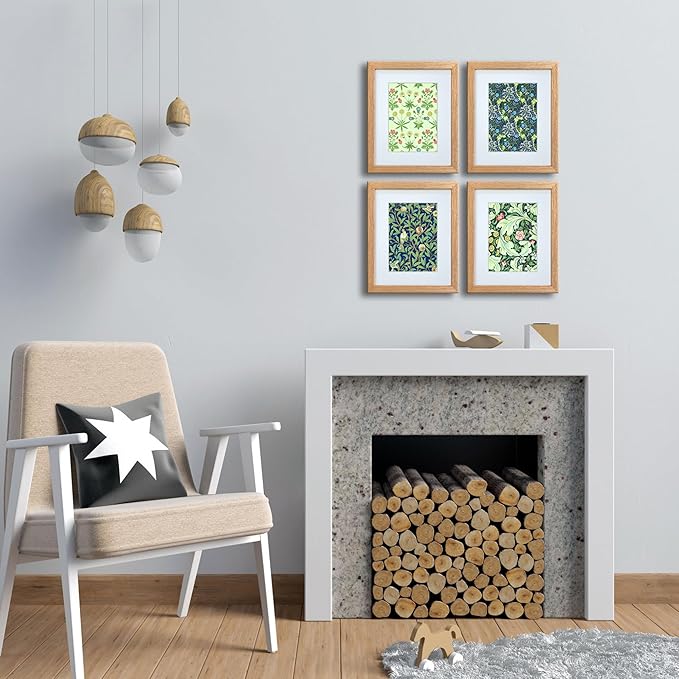 8x10 Picture Frame Set of 4 OAK Solid Wood with Real Glass for Pictures 5x7 with Mat or 8x10 Without Mat, Wall Mount or Tabletop Gallery Photo Frames(4 Pack, Oak)