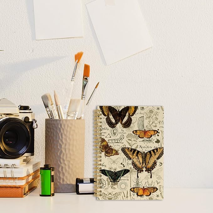 Vintage Butterfly Journal Notebook - Retro Butterflies Aesthetic Notebooks College Ruled for Work School, Gifts for Butterfly Lovers Women, Office Supplies, Hardcover Spiral Notebook 5.5"x8.3"