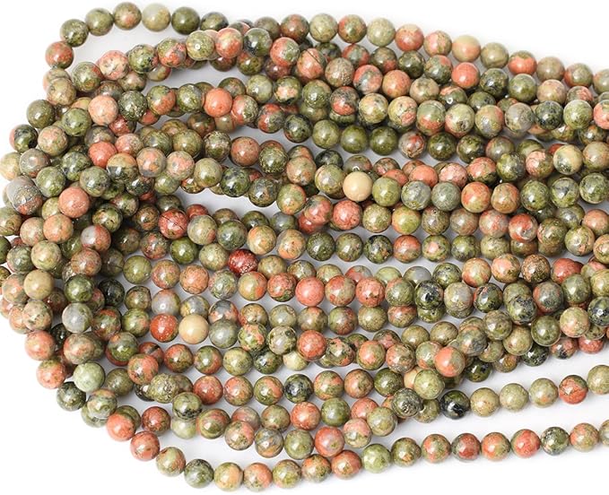 60PCS 6mm Natural Unakite Gemstone Round Loose Beads for Jewelry Making DIY Handmade 1 Strand 15"