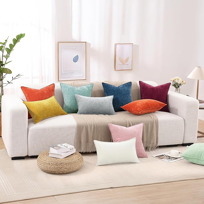decorUhome Spring Couch Throw Pillow Covers 18x18 Set of 2, Decorative Soft Velvet Neutral Chenille Pillow Covers with Elegant Design for Sofa Bed Living Room Home Decor, Blush Pink