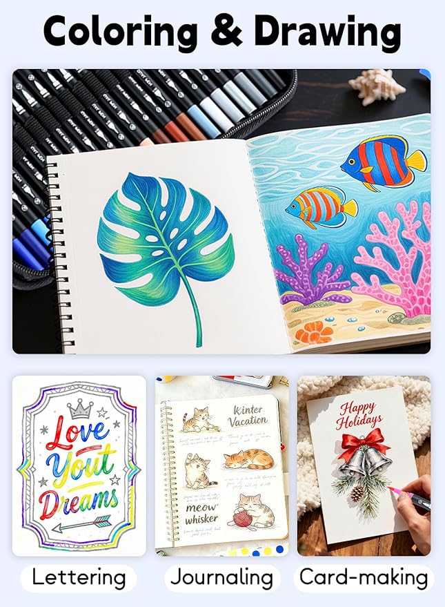 80 Colors Numbered Dual Tip Brush Pens with Free App, Fine and Brush Tips Pens for Adults and Kids, Coloring Markers for Coloring Book Bullet Journaling Note Taking Planner Hand Lettering