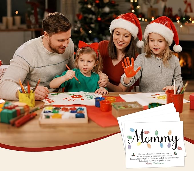 Baby First Christmas Handprint Art Craft Kit for Mommy, 10 Pcs Christmas Crafts Bulk DIY Handprint Card Making for Winter Holiday Activities, Funny Finger Paint Keepsake Gift for New Mom Mothers