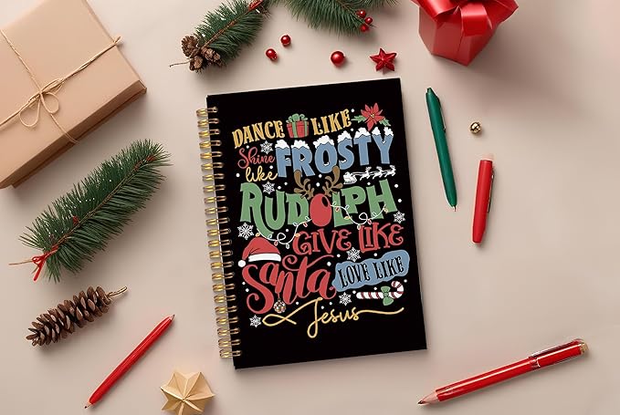 Dance Like Frosty Love Like Jesus Christmas Notebook, Inspirational Christmas Journal, Christmas Office Gifts for Coworkers, Christmas Composition Notebook, Spiral Notebook 5.5x8.3 Inch