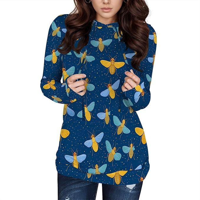 Hooded Sweatshirt Women Fall Butterfly Sweatshirts Lightweight Long Sleeve Pullover Tops Trendy Outfits Plus Size