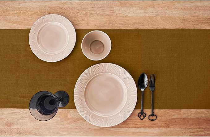 Solino Home Linen Table Runner 72 Inches Long - 100% Pure Linen Toffee Brown Table Runner 14 x 72 Inch - Diana Medium Weight