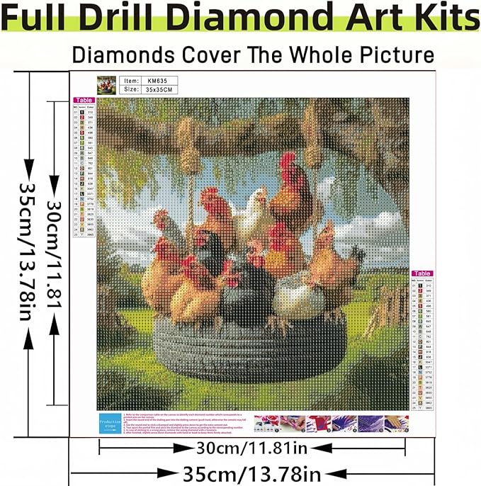 Chicken Coop Diamond Art Kits for Adults, 5D Diamond Painting for Adult Beginners, DIY Full Drill Round Gem Painting Dot Art for Adults, Home Wall Decor 13.78x13.78 Inch