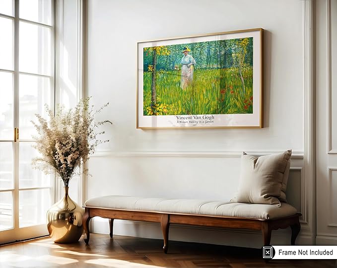 Monem Art Vintage Van Gogh Poster - Retro A Woman Walking In A Garden Print - Impressionism Art - Fine Art - Classic Painting Art - Floral Art - Bedroom or Office Decor - 8x10 UNFRAMED Wall Art