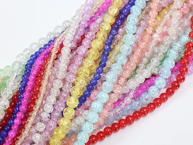 Pamir Tong 848PCS Crackle Glass Round Beads - 6mm 8mm 10mm Imitative Jade for Jewelry Making, Earrings, Necklaces, and DIY Crafts