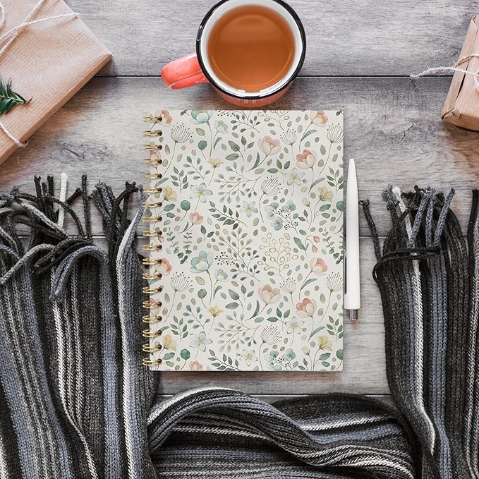Vintage Pastel Floral Journal Notebooks, Sage Green and Pink Flower College Ruled Notebooks for Note Taking, Wildflower Floral Botanical Journal Journaling, Spiral Notebook 5.5x8.3