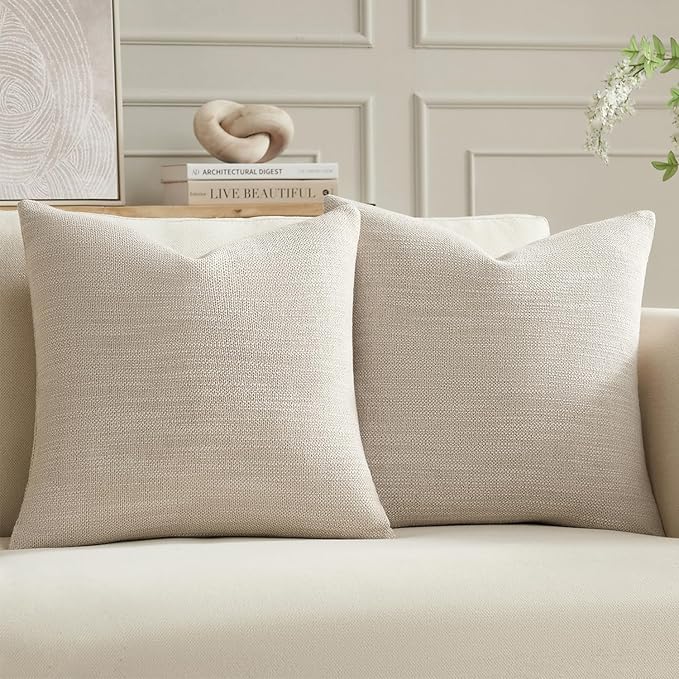 Meekio Set of 2 Linen Look Linen Beige Pillow Covers 22x22, Decorative Throw Pillow Covers for Couch, Sofa, Bed & Living Room Decor