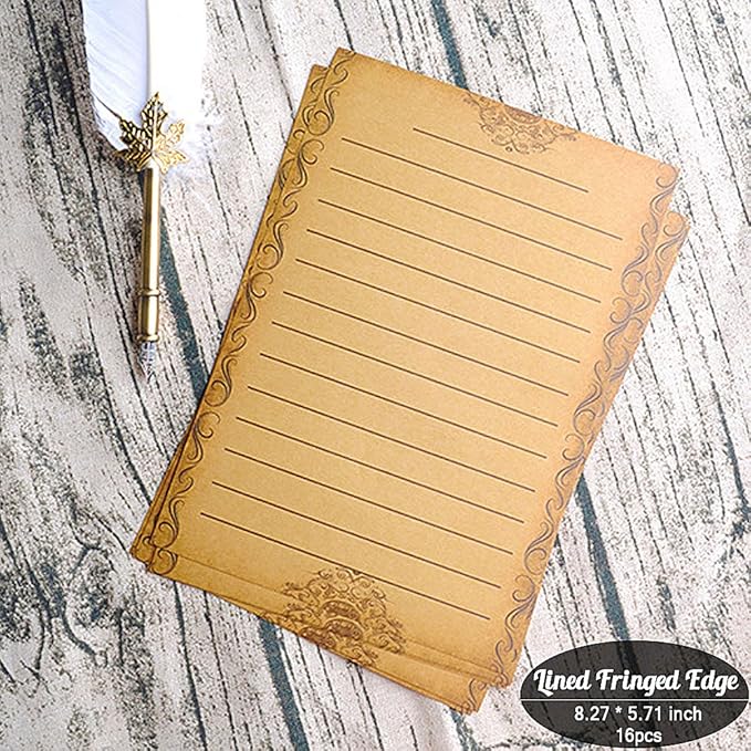 Vintage Stationary Paper + Kraft Envelopes Set with Seal Stickers, 64pcs 4 Patterns 8.3 x 5.7 Writing Stationery Papers + 20pcs 2 Colors 7.9 x 4.7 Letter Envelope + 36pcs 2 Styles Rustic Seals