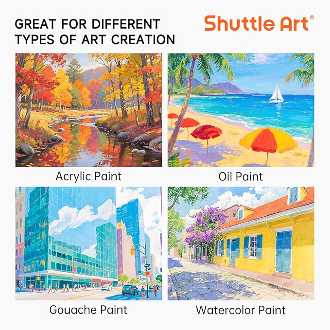 Shuttle Art Painting Canvas Panel, 36 Multi Pack, 5x7, 8x10, 9x12, 11x14 inch (9 PCS of Each), 100% Cotton Art Canvas Board Primed White, Blank Canvas for Kids Adults for Acrylic Oil Painting