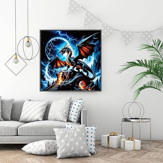 Diamond Paintings Kits for Beginners,Full Round Drill Dragon Diamond Arts Kits for Adults, Lightning Paint by Diamond,5D DIY Diamond Painting Dot Gem Art,for Home Wall Decor 13.8x13.8 Inch