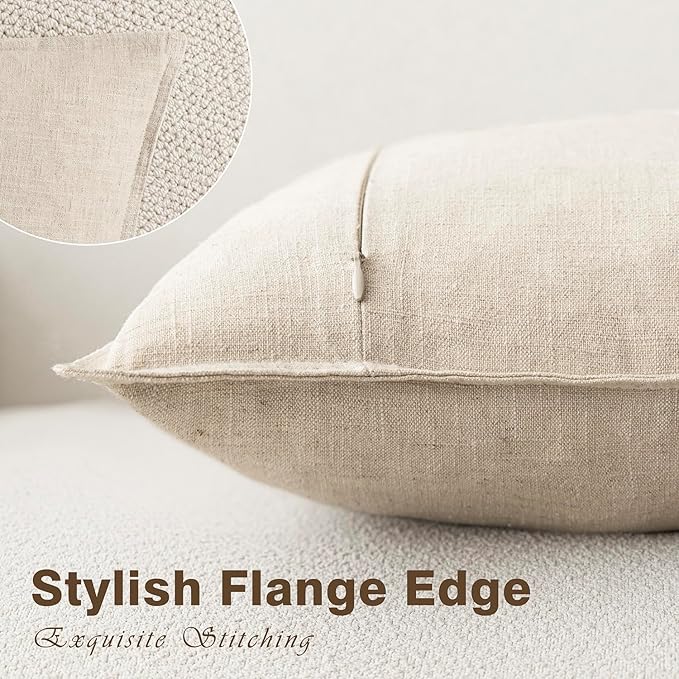 Foindtower Pack of 2, Decorative Linen Soild Throw Pillow Covers Soft Accent Cushion Case Boho Farmhouse Neutral Pillowcase for Couch Sofa Bedroom Living Room Home Decor 20 x 20 Inch Natural Beige