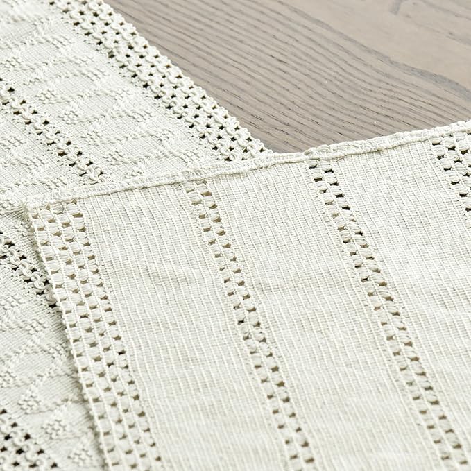 Artoid Mode Beige Farmhouse Woven Rustic Hollow Table Runner, Seasonal Holiday Hollow Kitchen Dining Table Decoration for Home Party Decor 12x108 Inch