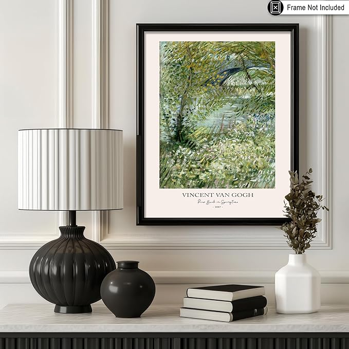 Monem Art Vintage Van Gogh Poster - Retro River Bank in Springtime Print - Impressionism Art - Gift for Men & Women - Landscape Decor for Bedroom, Living Room or Dorm - 11x14 UNFRAMED Wall Art