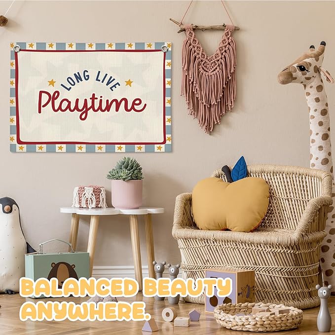 Playroom Decor, Long Live Playtime Linen Canvas Banner,Kids Room Nursery with Star Pattern Wall Hanging Banner Flag Inspirational Decor for Toddler Boys Toy Room Bedroom,30x20 Inch