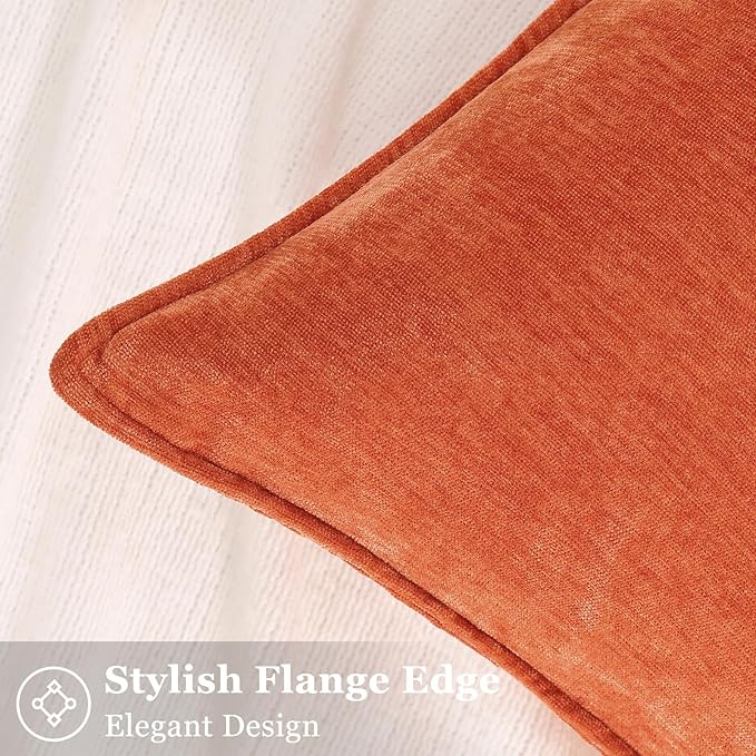 decorUhome Spring Couch Throw Pillow Covers 20x20 Set of 2, Decorative Soft Velvet Neutral Chenille Pillow Covers with Elegant Design for Sofa Bed Living Room Home Decor, Rust