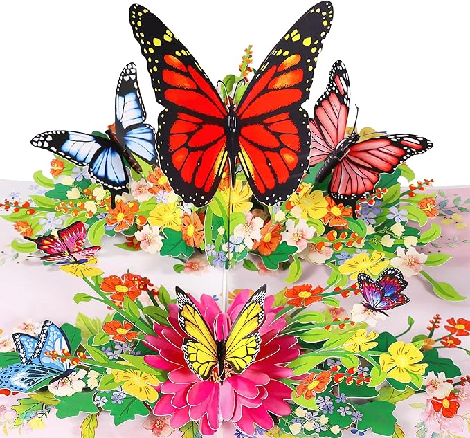 Butterflies Pop Up Birthday Card For Women&Wife, Beautiful Flowers, Ideal Gift for Birthday, Mothers Day, Thank You, Anniversary, Valentines, All Occasion for Women, Wife, Mom, Sister, Grandma, Her