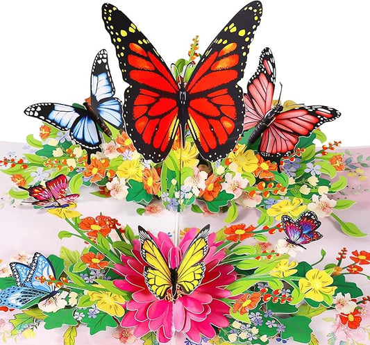 Butterflies Pop Up Birthday Card For Women&Wife, Beautiful Flowers, Ideal Gift for Birthday, Mothers Day, Thank You, Anniversary, Valentines, All Occasion for Women, Wife, Mom, Sister, Grandma, Her