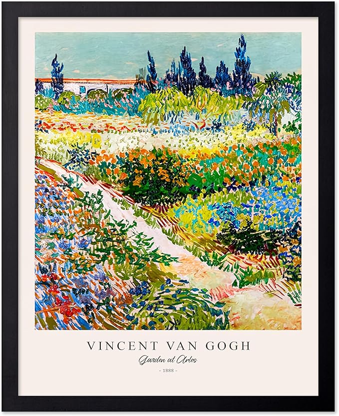 Monem Art Vintage Van Gogh Poster - Retro Impressionism Print - Garden at Arles, Colorful, Aesthetic, Beautiful - Gift for Artist, Friend - Wall Decor for Home, Office, 16x20 Black Framed