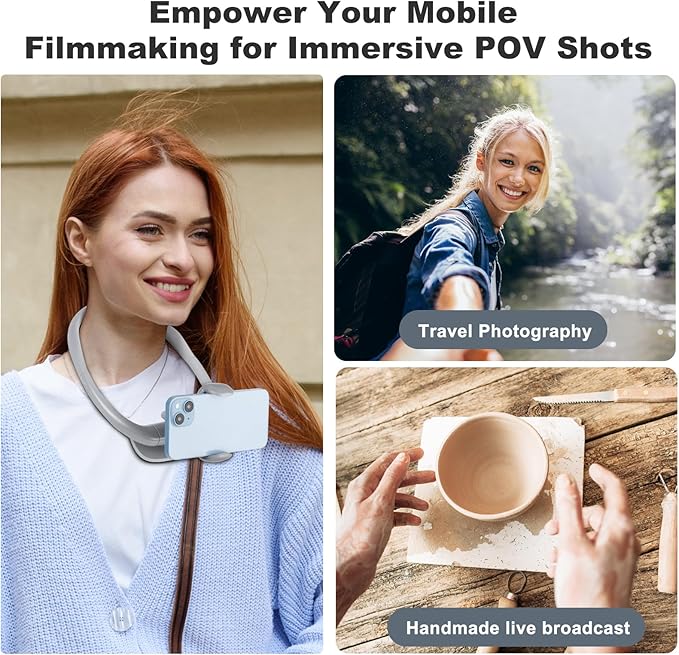 Cell Phone Stand, Neck Cell Phone Holder for Bed, Hand Free POV/Vlog Selfie Phone Neck Holder for Recording, Universal Multi-Functional Flexible Phone Stand for 4.7''-6.7'' Phone