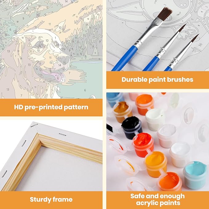 MXJSUA Cabin Dog Framed Paint by Numbers for Adults Beginners, Easy Adults' Paint-by-Number Kits on Canvas with Easel, Animal Acrylic Number Painting Crafts Kits Gifts for Home Decor, 8x12inch