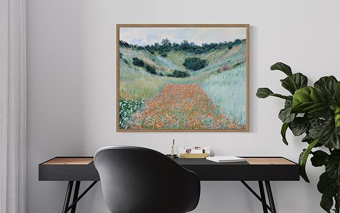 Poppy Field Claude Monet Wall Art Print Poster, Impressionist Painting Wall Art Wall Decor, for Bedroom and Living room Bathroom Decor 115 (Poppy Field, 16 x 20 inches, Wood Frame)