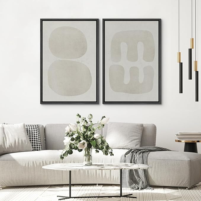 SIGNWIN Framed Canvas Print Wall Art Set Dark Black Color Field Landscape Abstract Shapes Cozy Neutral Modern Art Minimalism Decorative Nordic for Living Room, Bedroom, Office - 16"x24"x2 Black
