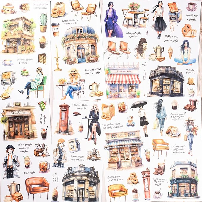 Scrapbook Sticker Book, 20 Sheets Journaling Stickers, Junk Journal Supplies, Pre-Cut Aesthetic PET Materials, Watercolor Scrapbooking Stickers for Adults, Decorative Ephemera DIY Arts Craft
