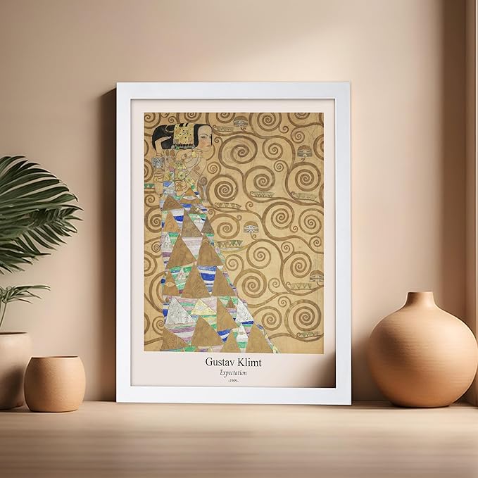Poster Master Vintage Gustav Klimt Poster - Retro Expectation Print - Art Nouveau - Symbolism Art - Abstract Art - Aesthetic Art - Classic Painting - Living Room Wall Decor - 16x20 White Framed