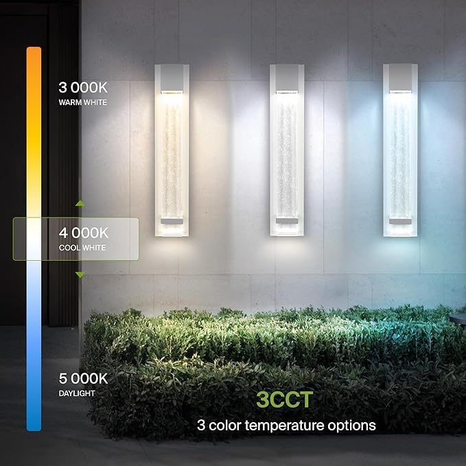 ASD LED 24" Bubble Glass Wall Light Fixture, Outdoor & Indoor Seeded Sconce | 3CCT, Waterproof, Dimmable, ETL Listed | 20W 600LM 3000-5000K 100-277V | Exterior Lantern, Porch Lighting | White, 2 Pack