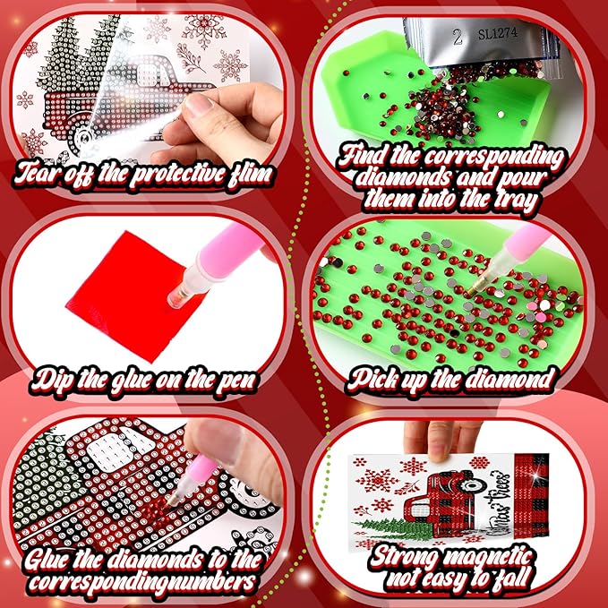 Saillong 12 Pack Christmas Diamond Painting Greeting Card Kits DIY Red Plaid Christmas Diamond Art Cards with Envelopes Xmas 5D Rhinestones Painting for Adults DIY Craft Family Friend Xmas Gifts