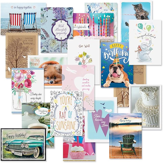 Current Modern Messages All Occasion Value Pack With Seals-40 Cards & Envelopes, Celebration, Get Well, Sympathy, Birthday, Holiday, & Thinking of You Variety, Large 5" x 7" Assortment, 20 Design Set