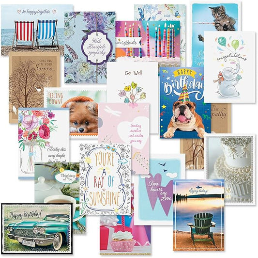 Current Modern Messages All Occasion Value Pack With Seals-40 Cards & Envelopes, Celebration, Get Well, Sympathy, Birthday, Holiday, & Thinking of You Variety, Large 5" x 7" Assortment, 20 Design Set