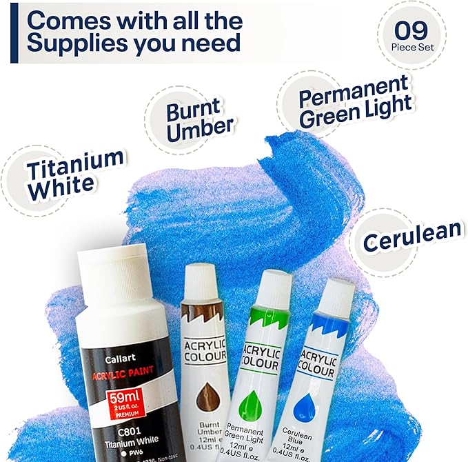 Painting4Real DIY Art Painting Kit for Adults – Learn to Paint Atlantic Coast with Video Tutorials - Step-by-Step Guided 9 Pieces Acrylic Paint Set for Adults - Unique Gift for Art Lovers & Beginners