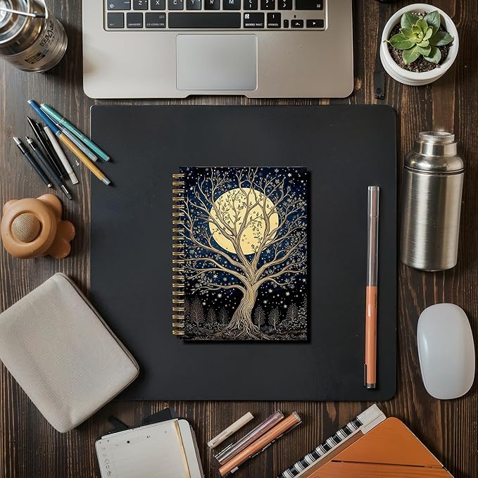 Witchy Moon Trees Notebook, Mystical Celestial Starry Night Botanical Journal, Witchy Gifts for Women, Witch Celestial Aesthetic Spiral Journal Notebook, 5.5x8.3 Inch
