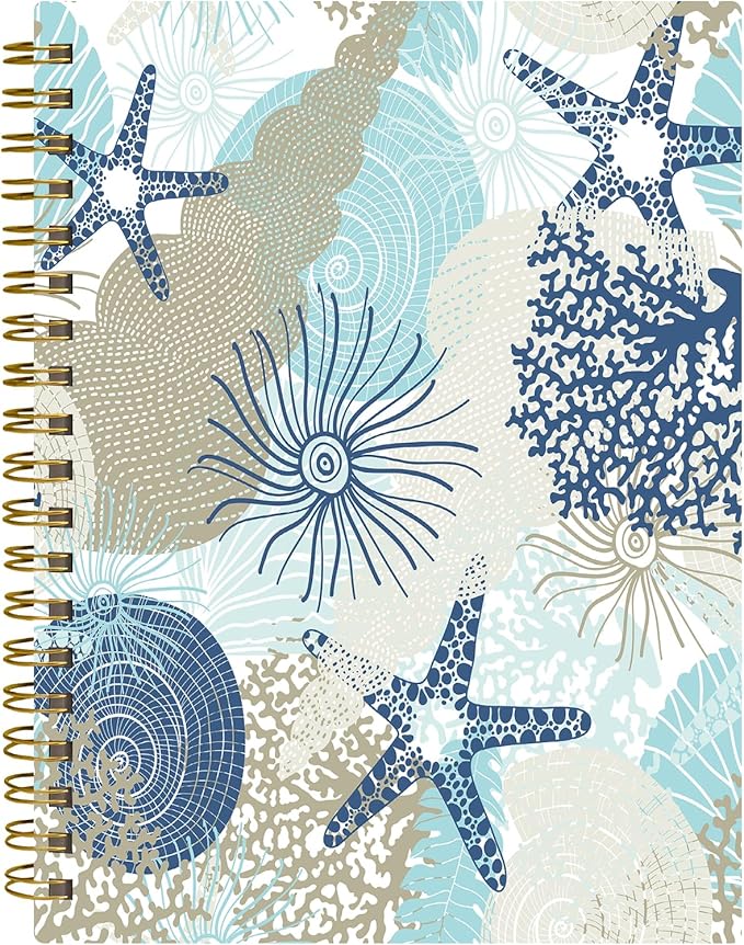 Spiral Journal Notebook,A5 Hardcover Lined Journals for Women 6 x 8.3 in,60 Sheets 120 Pages Thick Paper,Cute College Ruled Writing Notebook for Office Work School(Cute Algae Corals Seashells)