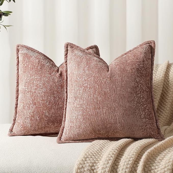Pack of 2 Dusty Pink Euro Shams Pillow Covers 26x26 Cozy Soft Chenille Decorative Throw Pillow Covers Accent Vintage Square Couch Pillow Covers for Home Decor Bed Sofa Living Room