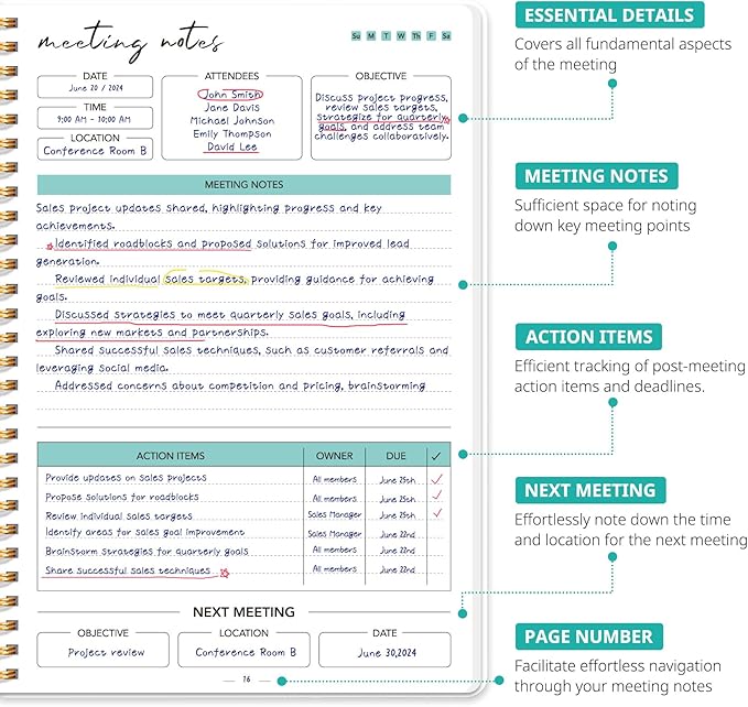 Meeting Notebook for Work Organization, Aesthetic Meeting Minutes Notebook for Work, Event Project Agenda Planner Organizer, Perfect for Office School Business Supplies, 6.9" X 9.7" - Starlit Peaks