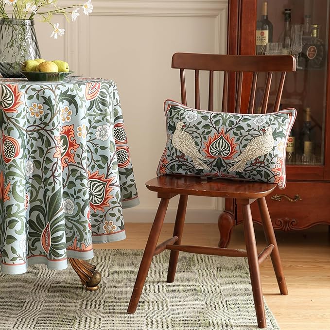 ISAENNE Design Retro Elegant Linen Throw Pillow Covers Set of 4, Blue Gray Floral Pattern Cushion Covers Decor Lumbar Round Square Pillowcases for Bed,Living Room,Outdoor,Car