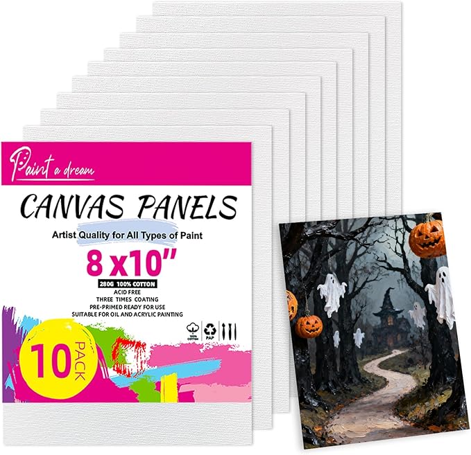 Canvas Boards for Painting - 8x10 10-Pack Bulk Canvas Panels Value Pack - 10 oz Primed Acid-Free 100% Cotton Canvas for Painting, Ready to Paint & Lightweight, Ideal for Acrylic, Oil Paint