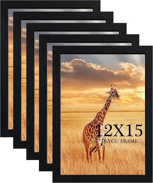 12x15 Picture Frame Black Set of 5,Wooden Frame 12x15 Wall Gallery Poster Photo frame with Durable Shatter Resistant Plexiglass for Wall Mounting Family -friend- wedding best gift